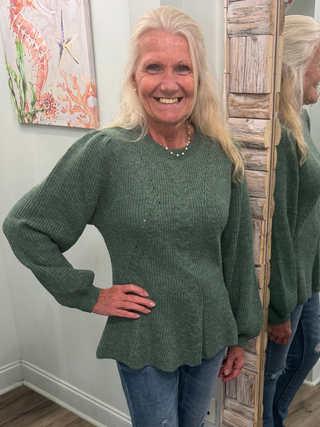 Peplum Vibes Sweater in Hunter Green