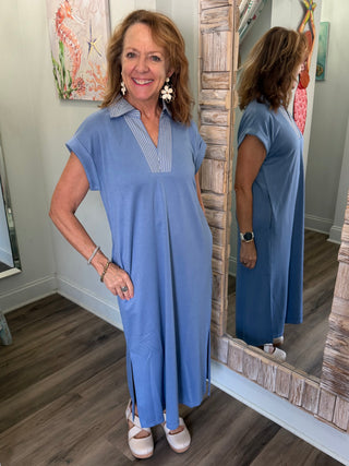 Come To Your Senses Midi Dress in Denim