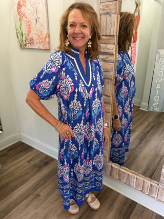 Way To Be Midi Dress in Blue Mix