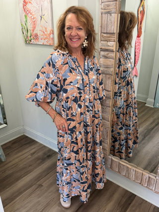 Desert Flower Midi Dress in Denim Mix