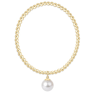Classic Gold 3mm Bracelet - Classic Pearl 10mm Charm - Extended Size