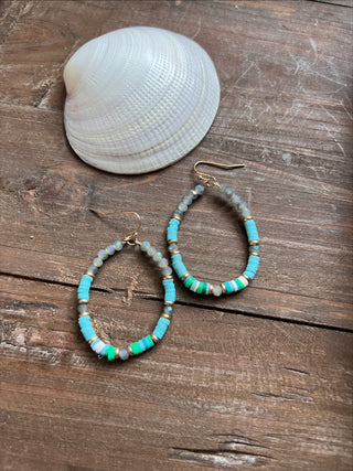 Heishi Bead Teardrop Earring in Turquoise