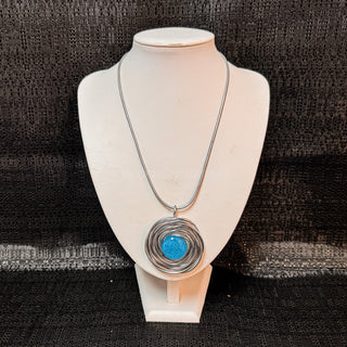 Flower Nest Pendant Necklace- Light Cyan