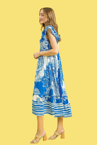 Blur The Line Midi Dress in Blue Mix