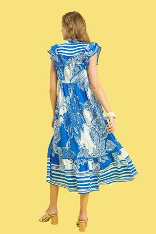 Blur The Line Midi Dress in Blue Mix