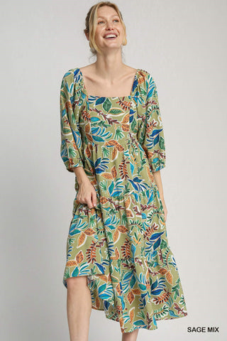 Floral Beauty Dress In Sage Mix