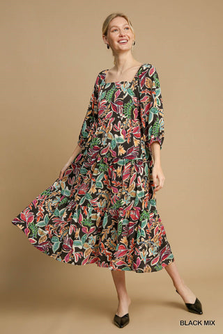 Floral Beauty Dress In Black Mix