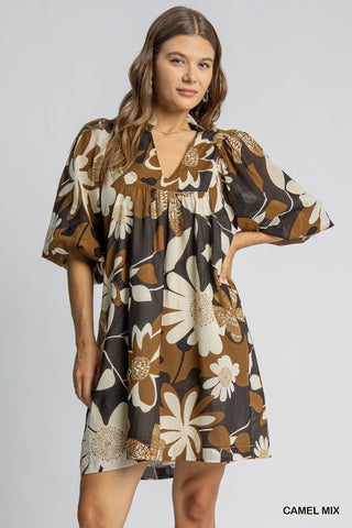 Blossom Vibes Dress In Camel Mix