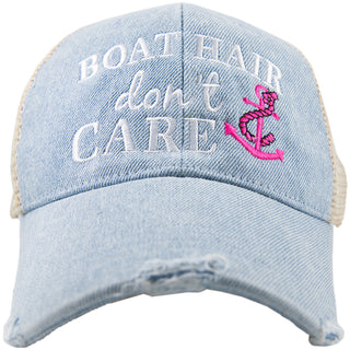 Boat Hair Don't Care Trucker Hat in Denim