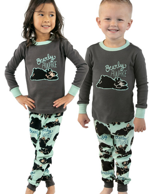 Bearly Awake Kids' Long Sleeve PJs In Grey