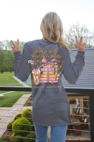 Just A Girl Who Loves Books Long Sleeve Tee In Charcoal Heather