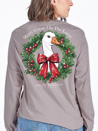 Merry Goose On The Loose Long Sleeve T-Shirt In Driftwood