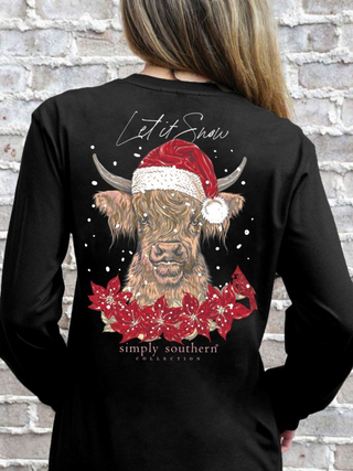 Let It Snow Snowy Cow Long Sleeve Crewneck In Black