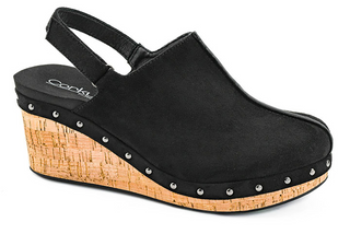 Corkys Make Em Blush Wedge Clogs In Black Faux Suede