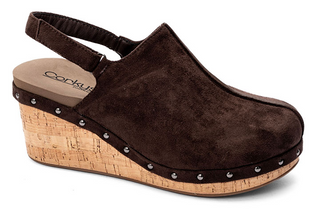 Corkys Make Em Blush Wedge Clogs In Chocolate Faux Suede