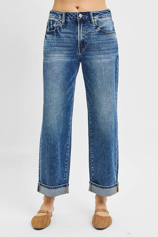 Jump Right In Mid Rise Boyfriend Jeans in Dark