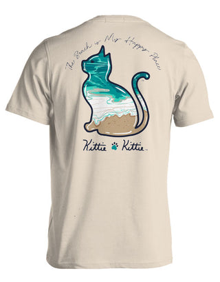 Beach Is My Happy Place Kittie Short Sleeve T-Shirt in Natural