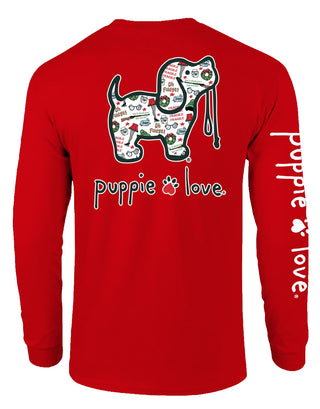 Christmas Icons Pup Long Sleeve T-Shirt in Red