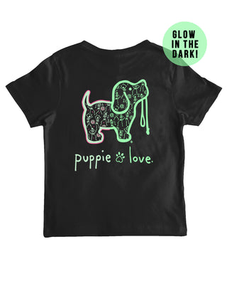Kids Dancing Skeletons Pup Short Sleeve T-Shirt in Black