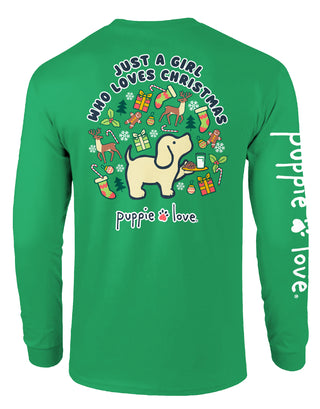 Just A Girl Who Loves Christmas Long Sleeve T-Shirt in Irish Green