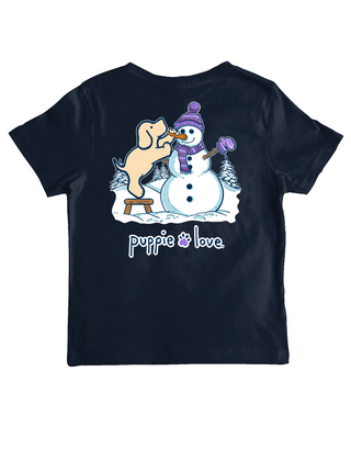 Youth Snowman Pup Short Sleeve T-Shirt In Navy Blue