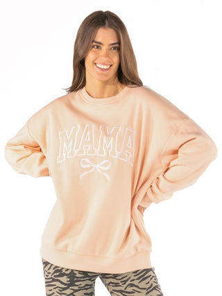 Mama Bow Crewneck Sweatshirt in Beige