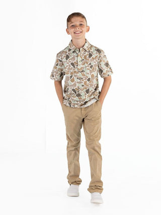 Kids Keeping Calm Performance Polo in Light Camo