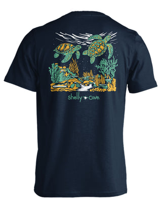 Midnight Reef Shelly Cove Turtle Short Sleeve T-Shirt in True Navy