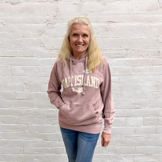 Unisex Burn Wash Fleece Hooded Sweatshirt - Mauve - Oak Island