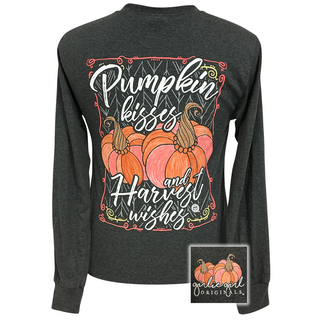 Pumpkin Kisses And Harvest Wishes Long Sleeve Tee In Black