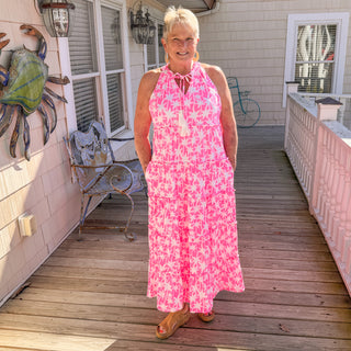 Beachtime Lorelai Maxi Dress in Pink Brushed Palms