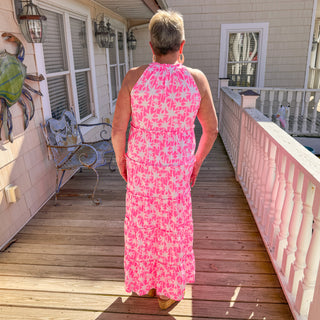 Beachtime Lorelai Maxi Dress in Pink Brushed Palms