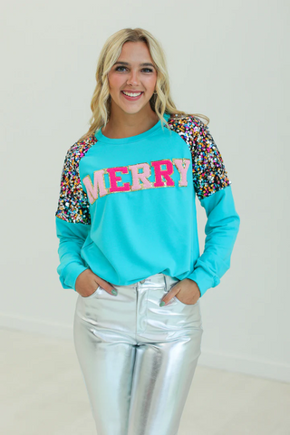 Merry All Around Sweatshirt In Turquoise