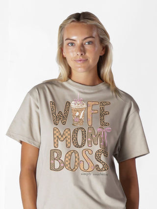 Wife, Mom, Boss Short Sleeve T-Shirt in Clay