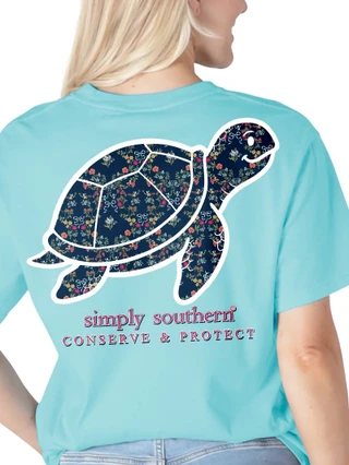 Turtle Tracker Floral Short Sleeve T-Shirt In Agean