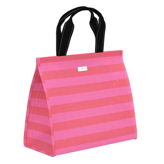 Cold Shoulder Woven Cooler Tote Large In Bubblegum And Watermelon