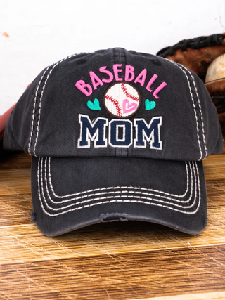 Baseball Mom Hat in Black