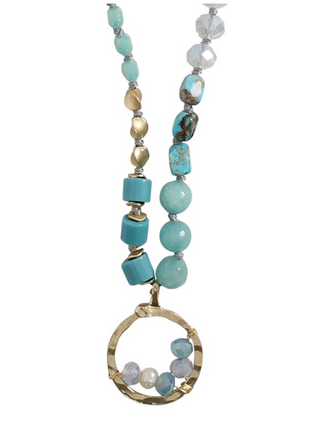 Gold Turquoise and Wood Necklace