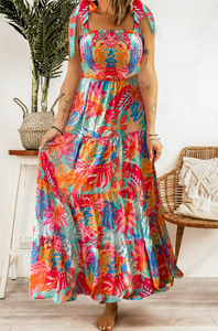 Tropical Smocked Tiered Maxi Dress