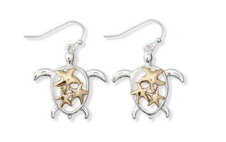 Silver turtle and Gold Starfish Earrings