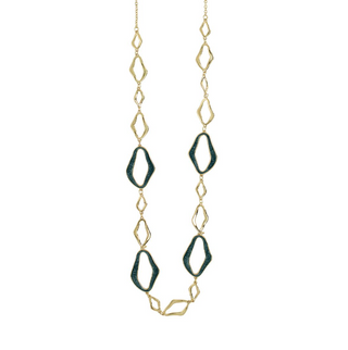 Necklace-Gold Ovals w Swirl Enamel