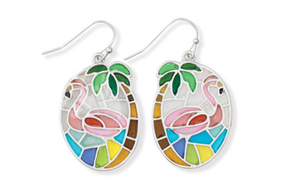Earrings-Stained Glass Flamingoes