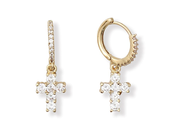 Buy Gold & Crystal Cross Hoop Earrings at Mermaid Cove for only $16.99