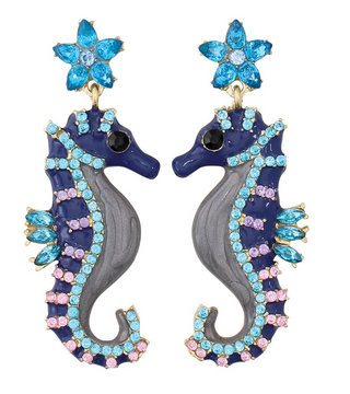 Earrings-Enamel & Stone Sea horses