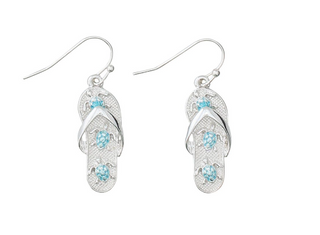 Earrings-Silver Flip Flop Blue Turtles