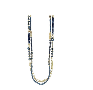 Necklace-Blue Beaded Gold Nuggets