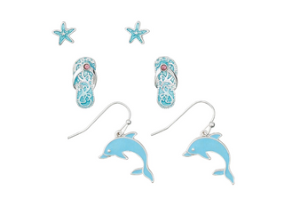 Earrings-Blue Dolphin Trio