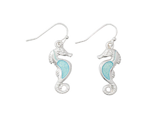 Aqua Glitter Seahorse Earrings