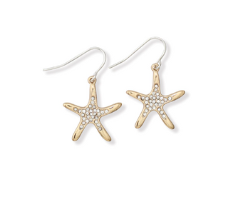 Earrings-Gold Starfish w/ Crystals