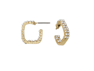Earrings-Gold Pearl & Crystal Hoops